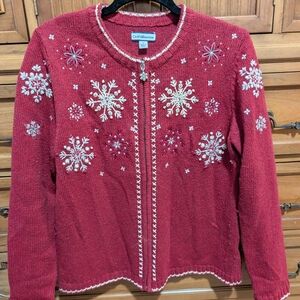 Croft & Barrow Red Cardigan with Snowflake Embroidery